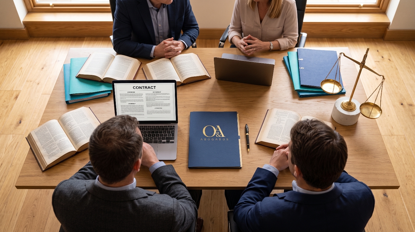 Equipo jurídico analizando un contrato